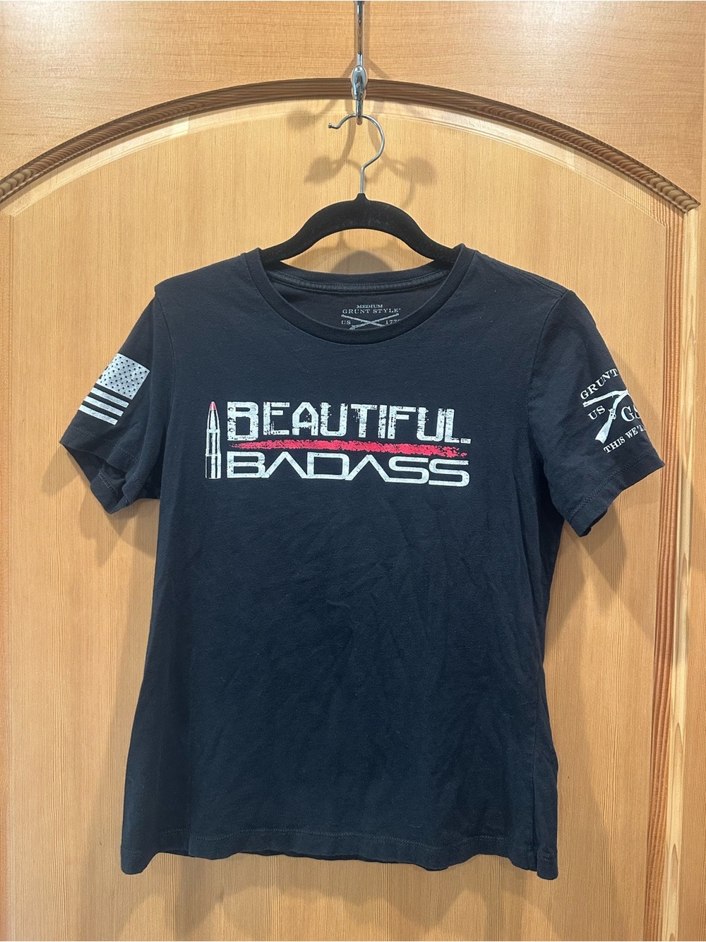 Grunt Style Beautiful Badass Graphic Tee - Black with White & Red Accents